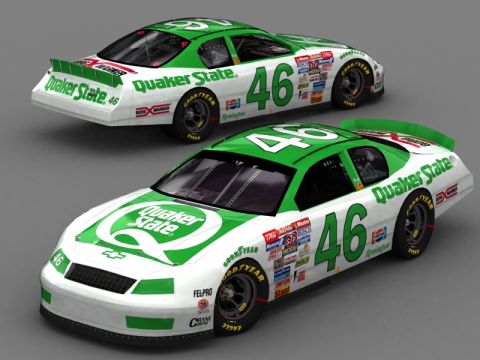 2004 Jeep Wrangler - Two Quaker State sponsored race cars are displayed from different angles against a neutral background.