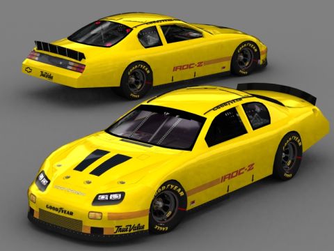2004 Jeep Wrangler - Two yellow IROC-Z race cars are displayed from different angles against a neutral background.