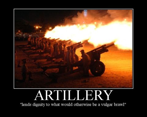 1900 Acura CL - A line of artillery cannons fires simultaneously, creating a dramatic display of light and smoke.