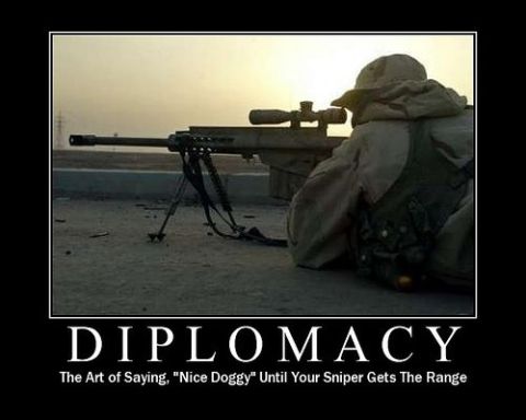 1900 Acura CL - A motivational poster with the text "DIPLOMACY" and a quote about snipers.