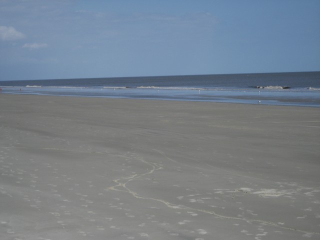 Wide beach with ocean and sky