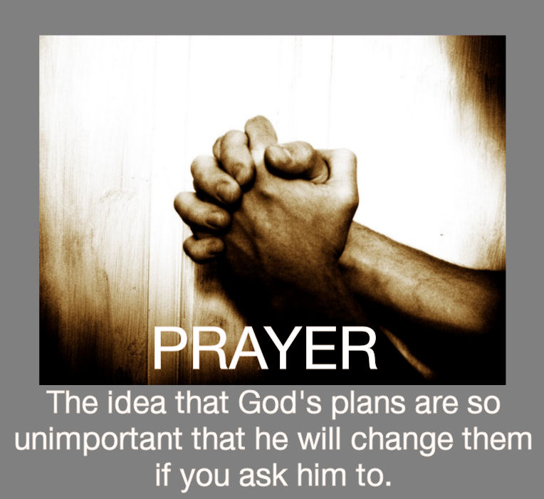 Sepia image of clasped praying hands with caption PRAYER