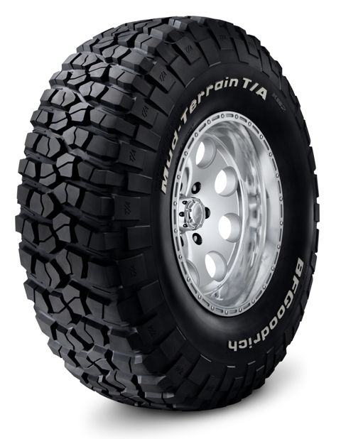 1979 Ford Bronco - A BFGoodrich Mud-Terrain T/A tire with aggressive tread is shown mounted on a polished metal wheel.