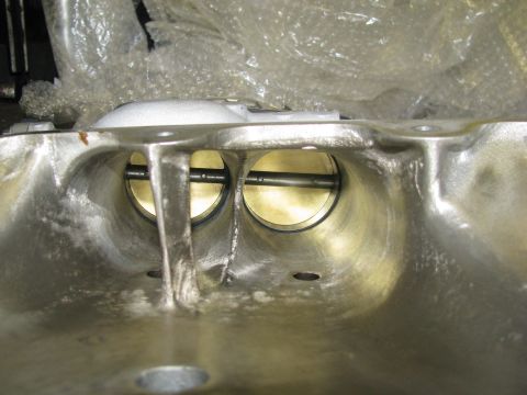 2003 Mercury Marauder - Close-up view of the intake manifold's internal passages, showing polished surfaces.