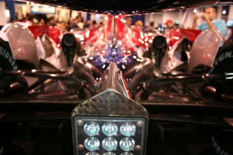Custom race car interior with LED lights and carbon fiber accents