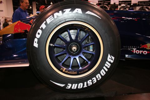 Racing car wheel with Bridgestone Potenza tire and Advanti Racing rim