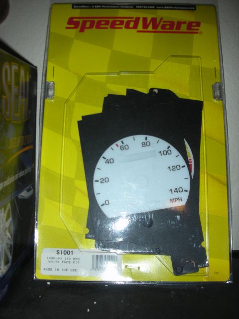 1998 Ford Crown Victoria - Retail product packaging photo of a SpeedWare white-face 140 MPH speedometer gauge kit, part S1001.