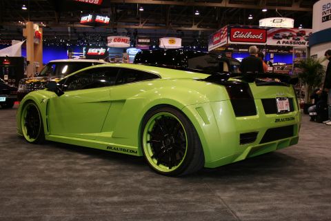 Green Lamborghini Gallardo rear three-quarter at a car show