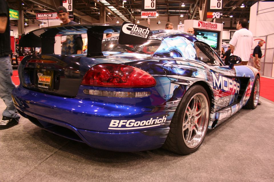 Blue Mopar BFGoodrich Dodge Viper rear view at trade show