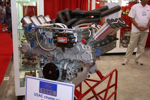 Engine components and display stand at an event