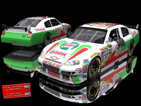 2004 Jeep Wrangler - A pair of race cars with Castrol livery are displayed against a black background.