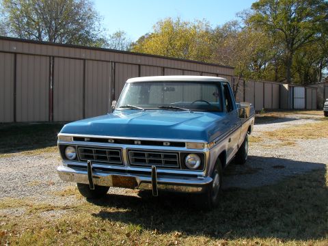 1976 Ford F-150 - Front view of a blue 1976 Ford F-150 pickup truck parked outdoors.