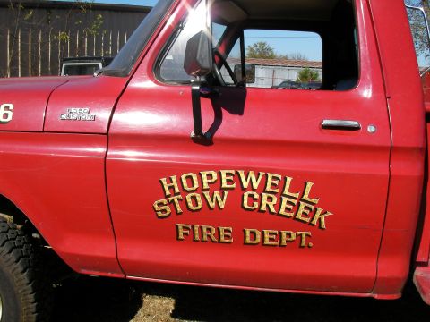1979 Ford F-350 - This 1979 Ford F-350 fire truck displays its department name on the driver's side door.