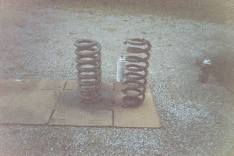 1995 Ford Bronco - About 8:30pm this is the old spring (right) compared to the new spring (left). They were the exact same height, but the new is obviously mu…
