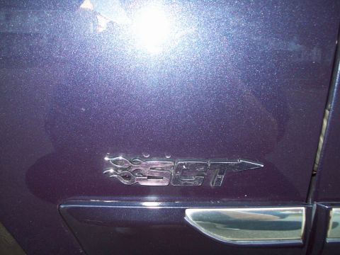 1999 Mercury Grand Marquis - Close-up of a custom 'SCT' emblem with flame graphics on a vehicle's body panel.