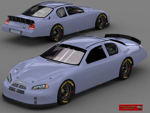 2004 Jeep Wrangler - A digital rendering displays a Dodge Charger race car from multiple angles, highlighting its aerodynamic features.