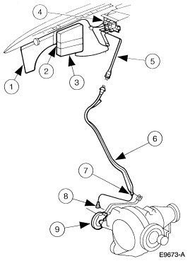 2007 Ford Mustang - Exploded parts breakdown showing a canister, hoses, and related front-axle components with numbered callouts.