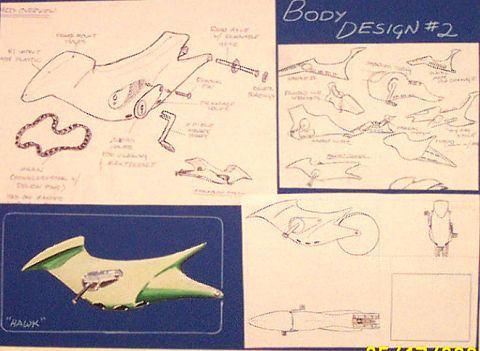 1966 Ford Five Hundred - The Lieblula (Dragonfly) body sketches. Ballpoint pen, marker, pencil. Part of a team effort to build a lightweight recreational watercraft…