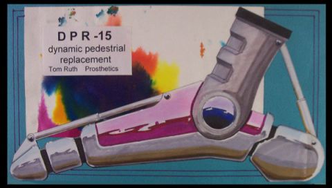 1966 Ford Five Hundred - DPR-15 (Dynamic Pedestrial Replacement) artificial foot. Marker, liquid marker, pastel, watercolor paper.