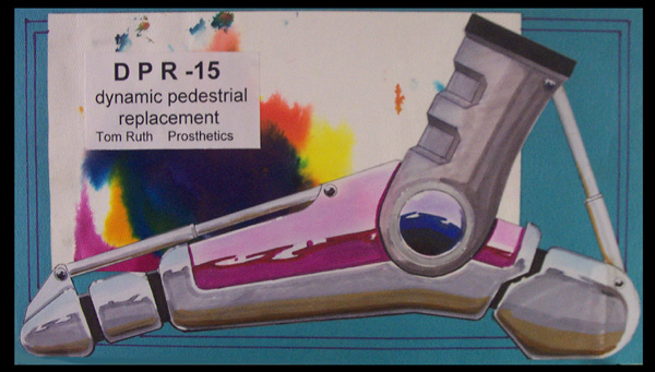 DPR-15 (Dynamic Pedestrial Replacement) artificial foot. Marker, liquid marker, pastel, watercolor paper.