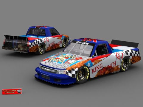 2004 Jeep Wrangler - Two NASCAR trucks are shown with custom 'King Ranch' and checkered flag graphics.