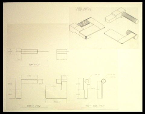 1966 Ford Five Hundred - Prototype diagnostic scanner created in AutoCAD 2000. Upper right-hand corner shows the complete model in isometric mode.