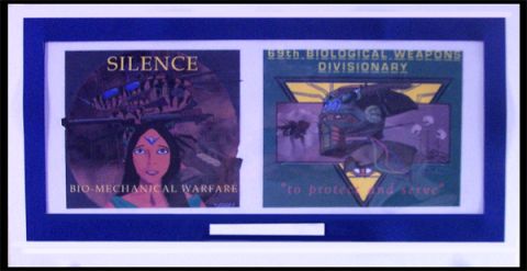 1966 Ford Five Hundred - "Silence" bio-mechanical warfare cover shots. MS Paint, Photoshop, acetate. 1/2.
