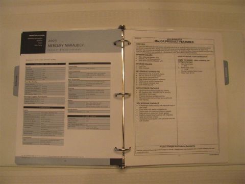 2003 Mercury Marauder - This document outlines the product specifications for the 2003 Mercury Marauder, detailing its features and options.