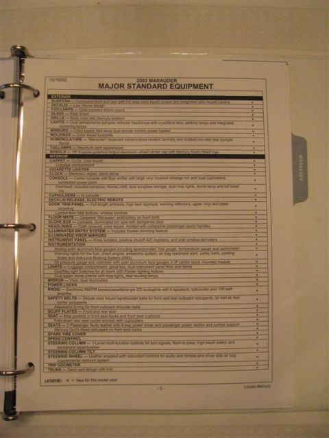 2003 Mercury Marauder - Very rare 2003 Order Guide for the Mercury Marauder. This is what the Inventory Manager uses to order the vehicles with. These guides inclu…