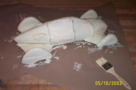 1966 Ford Five Hundred - Since fiberglass will eat through greenfoam, it is covered with three coats of wood glue to protect it.
