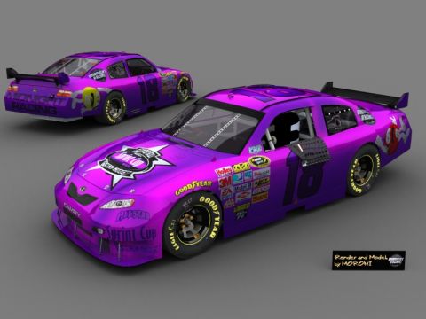2004 Jeep Wrangler - Two purple race cars are rendered with a grey background, displaying sponsor decals and racing numbers.