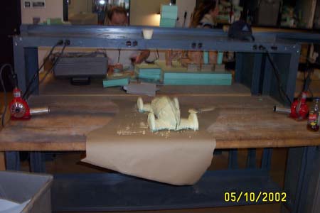 1966 Ford Five Hundred - The wood glue drying under twin heat guns, set on low. Note distance of guns to avoid melting of the greenfoam.