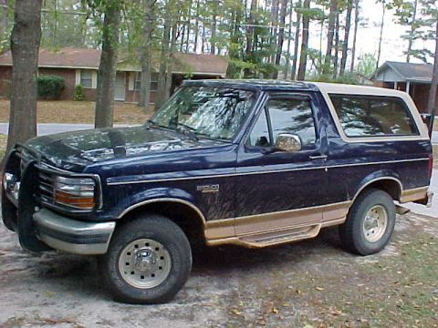 1995 Ford Bronco - This 1995 Ford Bronco features a two-tone paint scheme with dark blue and tan accents.