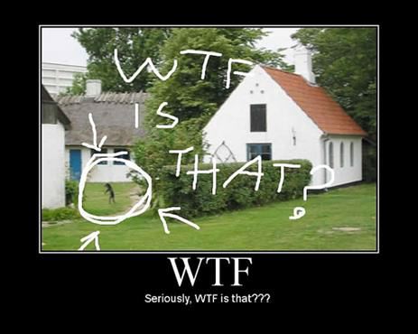 1996 Ford F-150 - This meme uses a photo of a house with overlaid text to express confusion about a small figure in the yard.