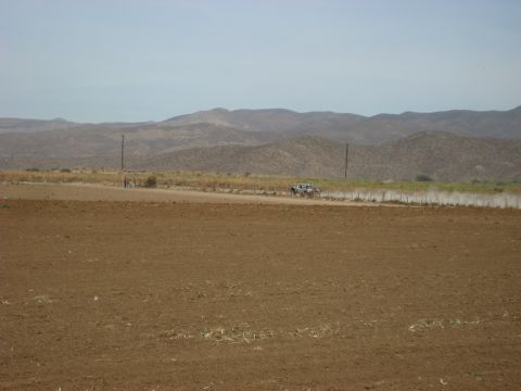 1996 Ford Bronco - Off-road race truck competes on a dusty track with arid hills in the distance.