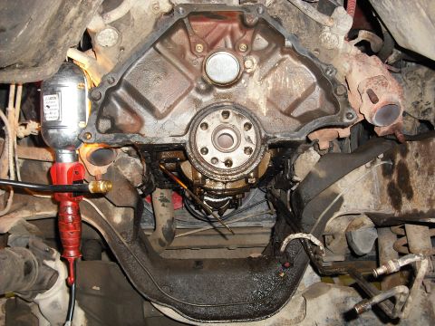 1988 Ford Bronco - removed the oil pan PITA jacking up the front of the motor helps alot