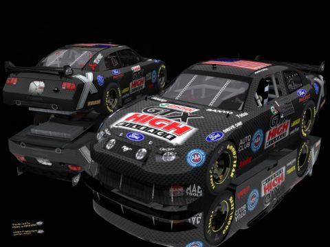 2004 Jeep Wrangler - Rendering of two NASCAR race cars with various sponsor decals, including GTX High Mileage and Ford.