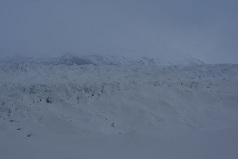 1990 Chevrolet Suburban - Expansive view of a glacier and snow-covered mountains in a remote, cold region.