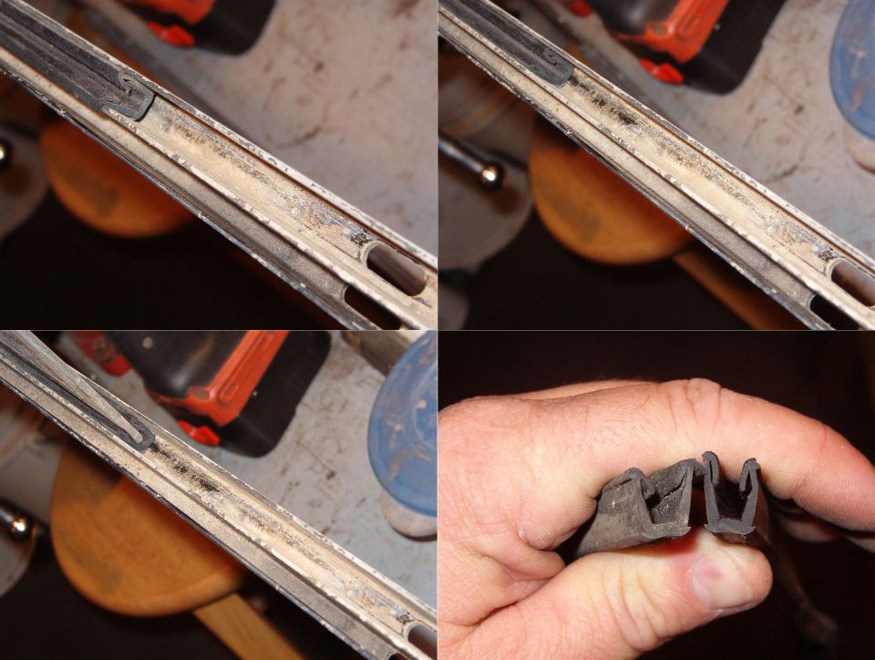 I've found a replacement glass run for the factory slider windows, and it's a Ford part! :D  It comes from the sliding side windows of an Aerostar.  After cutting the one outer lip off, it's 3/8"W x 5/8"H, so it's recessed in the channel ~1/8".

The top L pic is the unmodified run in the channel, but it doesn't touch the bottom because of the extra lip.  Top R is after cutting the lip off & pushing the run all the way down.  Lower L is with the glass in place.  Lower R is the uncut section compared to the cut section.
