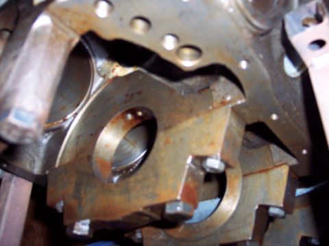 1971 Ford Mustang - The main bearing caps are bolted to the engine block, ready for the crankshaft.