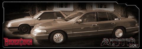 1998 Ford Crown Victoria - Small sepia-toned forum signature banner showing two full-size Ford sedans parked side by side in front of a house, one angled front-on and…