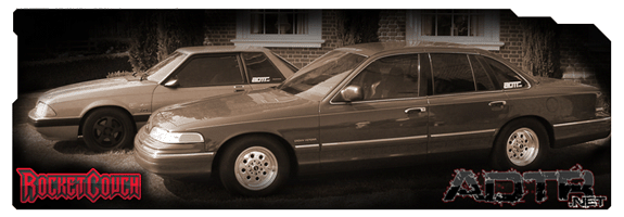 Sepia forum signature banner with two full-size Ford sedans parked by a house
