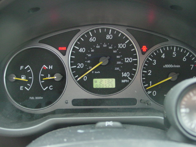 Car instrument cluster with speedometer, tachometer, fuel gauge and odometer reading 000529