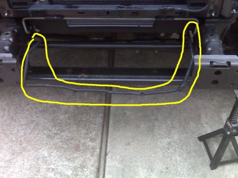 2008 Jeep Wrangler - Front bumper reinforcement bar is outlined in yellow.