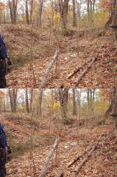 1983 Ford Bronco - Another view to the South from further back. We're cutting into the bank on the R to fill in the ruts. The trail isn't apparent, so it's ma…
