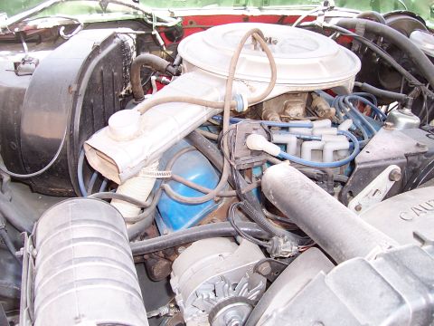1978 Ford Bronco - Close-up view of the engine compartment in a 1978 Ford Bronco.