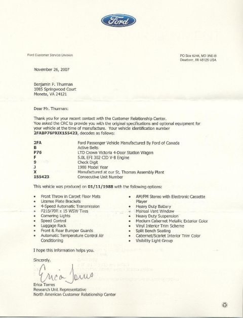 1988 Ford Crown Victoria LTD - History 999 Report