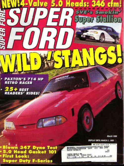 1998 Ford Crown Victoria - Sales/magazine cover of Super Ford March 1996 featuring Mustang feature articles and headlines.