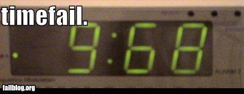 Digital clock displaying 9:58 with 'timefail.' text above