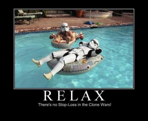2000 Mercury Grand Marquis - Two stormtroopers are seen relaxing in a swimming pool on inflatable rafts, with a humorous caption about the Clone Wars.